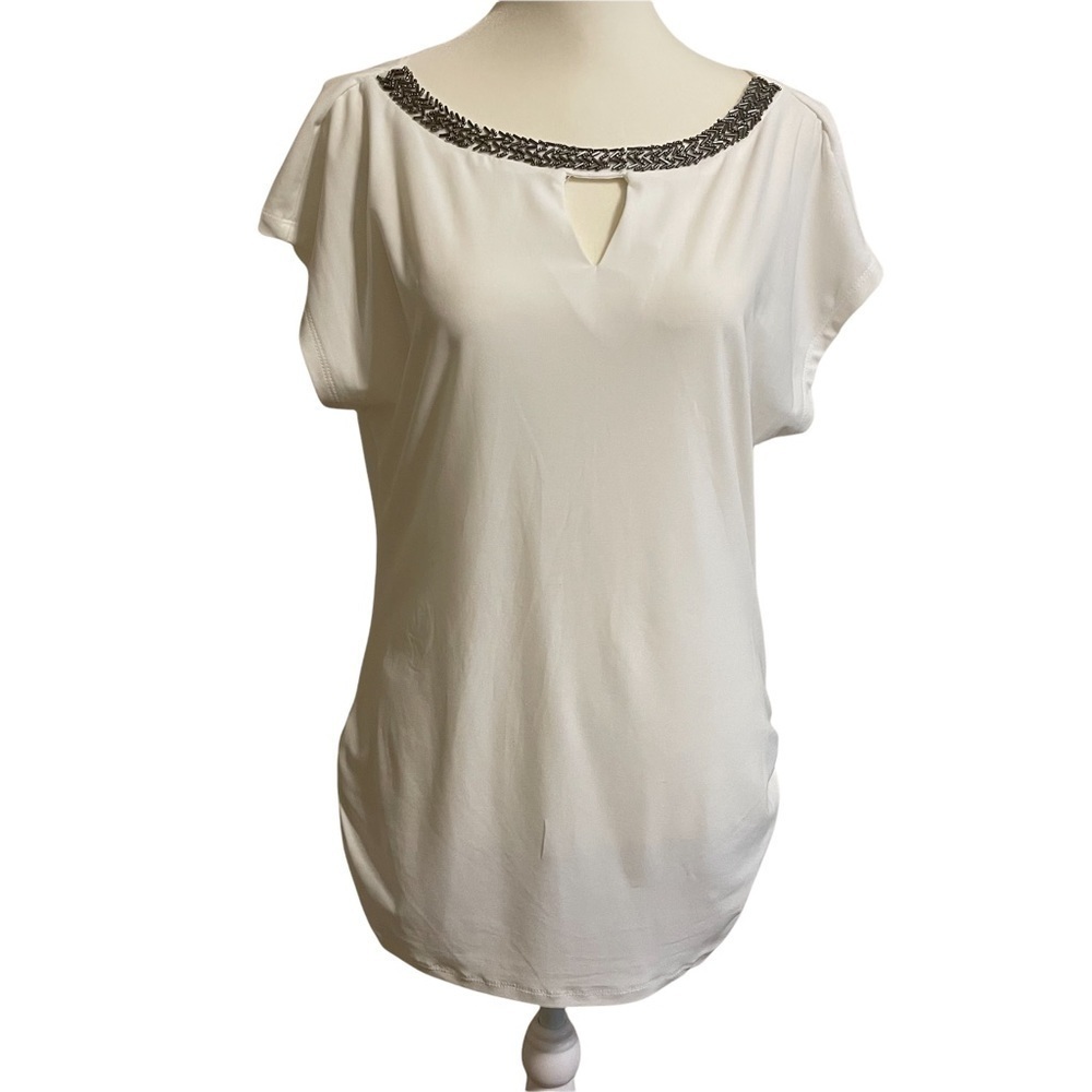 Maurices White Beaded Detail Top Size M